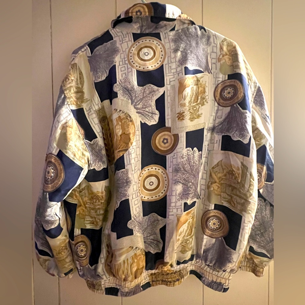 Fuda International Landscape Blue and Gold Silk Windbreaker (Size S)